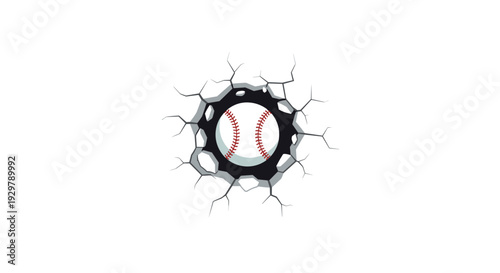 Baseball crashing through wall with crack effects