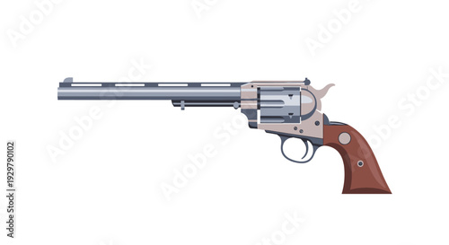 Vintage revolver pistol with wooden handle on white background