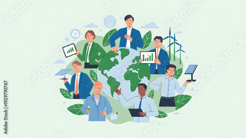 Business people working together sustainably global.