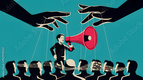 Man speaking through megaphone to crowd.