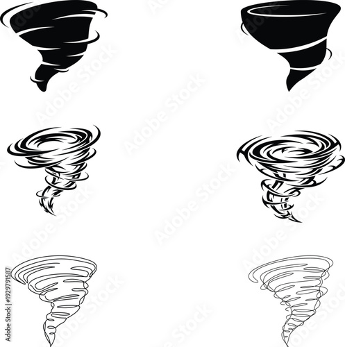 Tornado twister cyclone storm vector set on white background