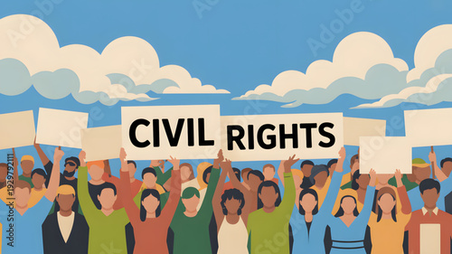 Diverse crowd protesting for civil rights.