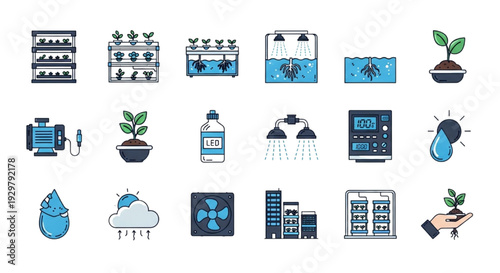 Hydroponics and Vertical Farming Technology Icons Set