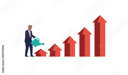 Investment Development Concept Person Nurturing Rising Arrows Vector