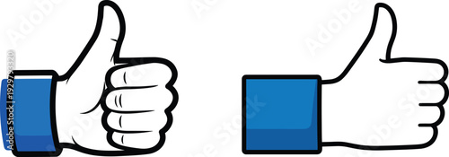 Two thumbs up with blue cuffs on a white background