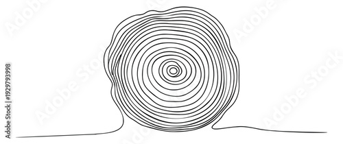 Hand drawn line art illustration of a tree ring depicting annual growth for nature concepts