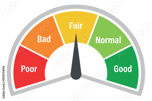 Modern flat design illustration of a performance meter depicting fair performance for evaluation and rating