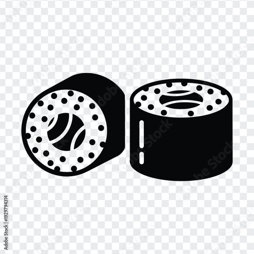 Black and white sushi rolls with rice and filling