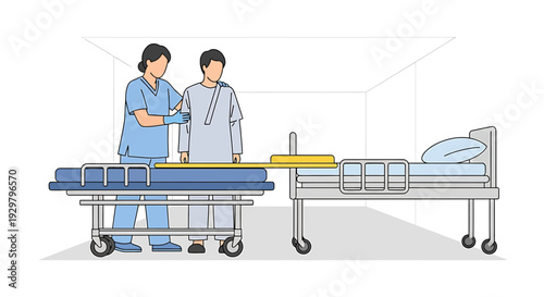 Nurse Assists Patient Transfer Between Hospital Beds In Clinical Setting