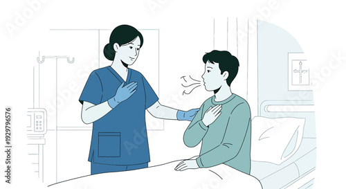 Nurse Assists Patient with Breathing Exercise in Hospital Room