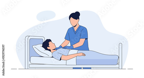 Nurse Caring for Patient in Hospital Bed, Medical Health Care Concept