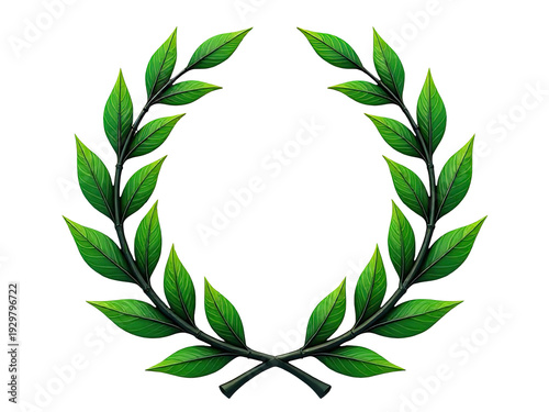 A circular arrangement of green leaves against a white backdrop