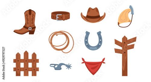 Cowboy essentials: hat, boots, and more in rustic western style