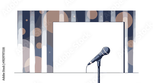 Minimalist microphone on stage with abstract background for event or presentation