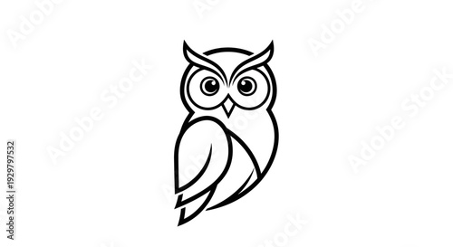 Stylized Owl Icon Looking Forward with Big Eyes on an Isolated White Background