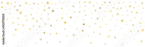 Gold stars vector background, sparkling Christmas confetti falling isolated on white. Shining flying stars glitter backdrop, sparkle border
