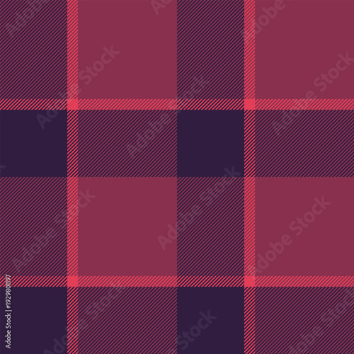 Ribbon seamless tartan pattern, quilt vector texture fabric. Brand textile plaid check background in pink and dark colors.