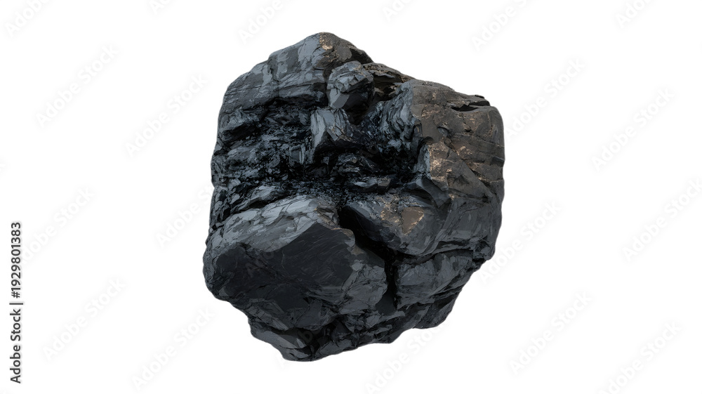 Obraz premium Single lump of black coal a fossil fuel resource isolated on a white background for energy and industry concepts.