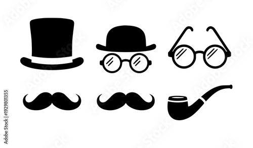 Gentleman Accessories Icon Set Black Silhouette Vector on White