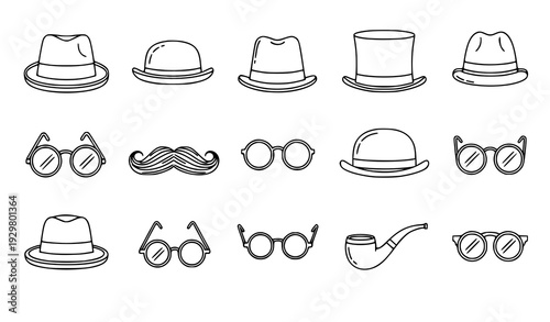 Gentleman Accessories Thin Line Outline Icon Set Vector Illustration