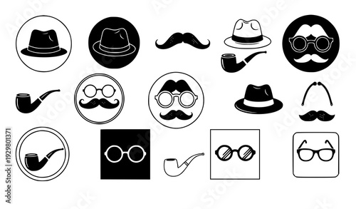 Gentleman Accessories Mixed Style Icon Set Solid and Outline Vector on White