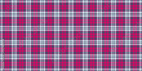 Slim plaid check fabric, layout tartan textile pattern. Stitched vector background seamless texture in blue and pink colors.