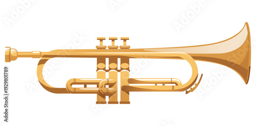 A shiny golden trumpet on a plain white background, perfect for music-related themes