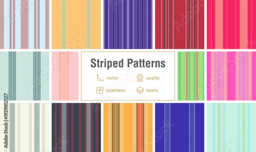 Seamless striped pattern pack inspired by vintage textiles. Perfect for retro fashion, stationery, and heritage-style designs.