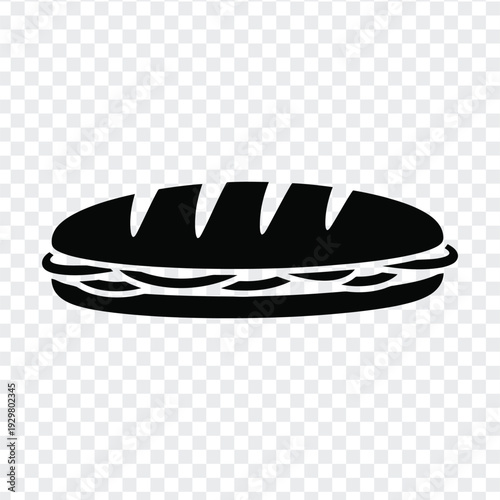 Black silhouette of a sandwich on a transparent background