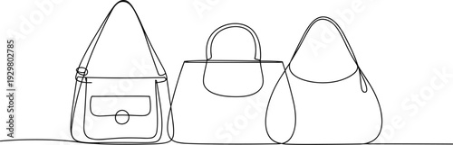 Continuous Line Drawing of Three Handbags purse fashion