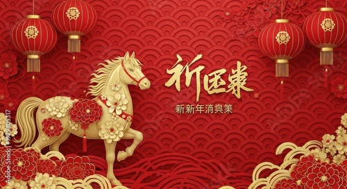 Chinese New Year Horse Lanterns Celebration.
