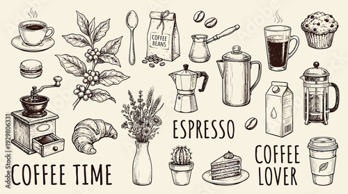 Hand drawn doodle coffee elements