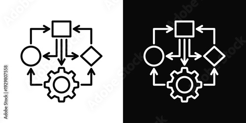 Process Flow Icon In Black And White Filled Style.