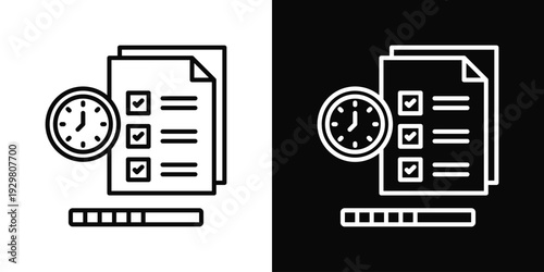Time Management Icon In Black And White Filled Style.
