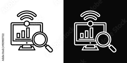 Process Monitoring Icon In Black And White Filled Style.