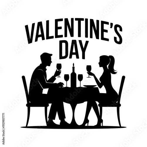 A romantic couple celebrating Valentine's Day with wine and dinner