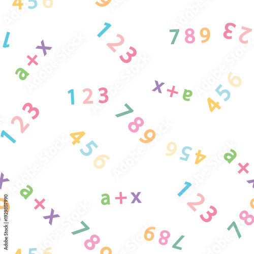 Seamless pattern with mathematical formulas and numbers. Algebra and geometry, calculations tangent, cotangent, sine, cosine