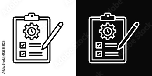 Operations Audit Icon In Black And White Filled Style.