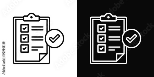 Task Checklist Icon In Black And White Filled Style.
