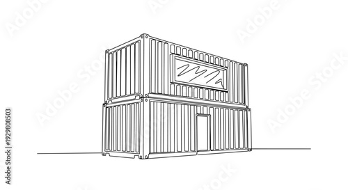 Shipping Container Cafe Single Continuous Line Icon, Minimal Stacked Containers Outline