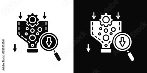 Bottleneck Analysis Icon In Black And White Filled Style.