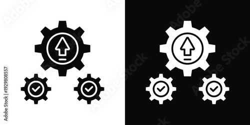 Process Integration Icon In Black And White Filled Style.