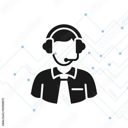 Customer service representative wearing headphones and a microphone, assisting clients with technical support and information inquiries