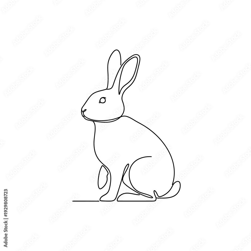 Obraz premium Minimalist one-line drawing of a rabbit sitting, perfect for design and art projects.