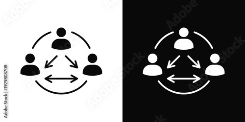 Workflow Coordination Icon In Black And White Filled Style.