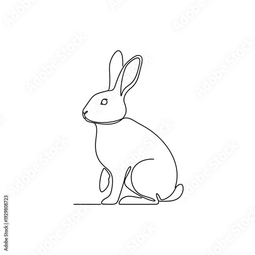 Minimalist one-line drawing of a rabbit sitting, perfect for design and art projects.