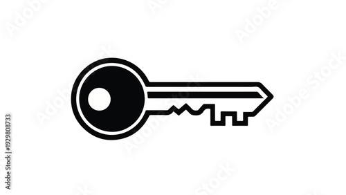 Simple black and white illustration of a key on a plain white background with a bold outline.