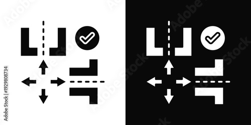 Process Alignment Icon In Black And White Filled Style.