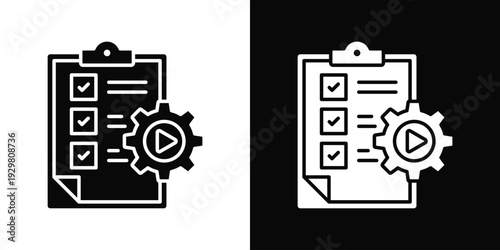 Operations Execution Icon In Black And White Filled Style.