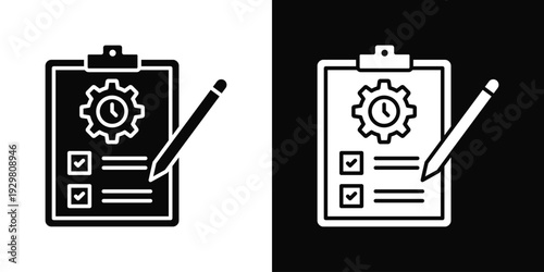Operations Audit Icon In Black And White Filled Style.
